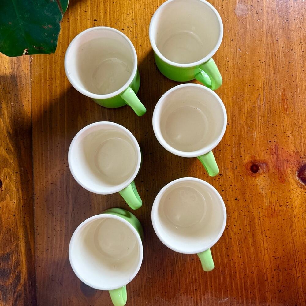 Vintage Avocado Green Mugs Set of 6 | USA Pottery Coffee Cups - Picture 2 of 7